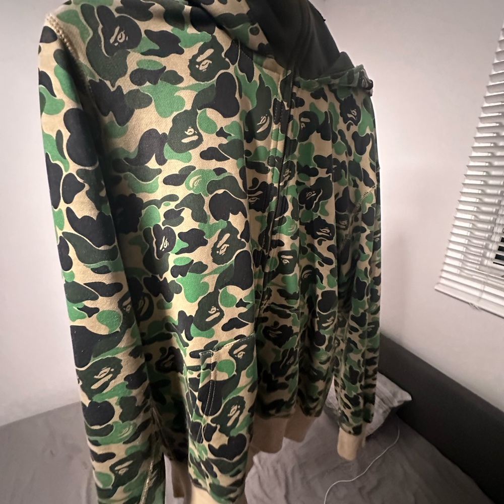 Bape Green and Black Camo Zip Up Sweater